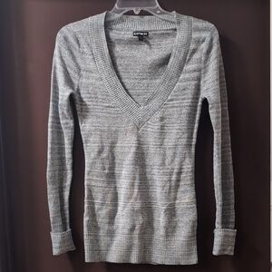 Express Metallic Silver V-Neck Sweater